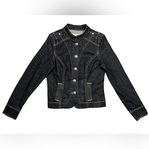 Old Navy Dark Indigo Vintage Y2K Cropped Structured Denim Jacket Womens Medium - Picture 3 of 8